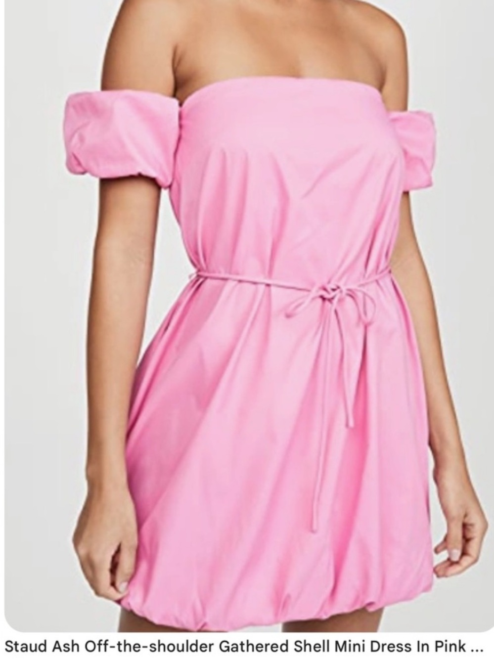STAUD Pink Off Shoulder Puff-Sleeve Mini Dress